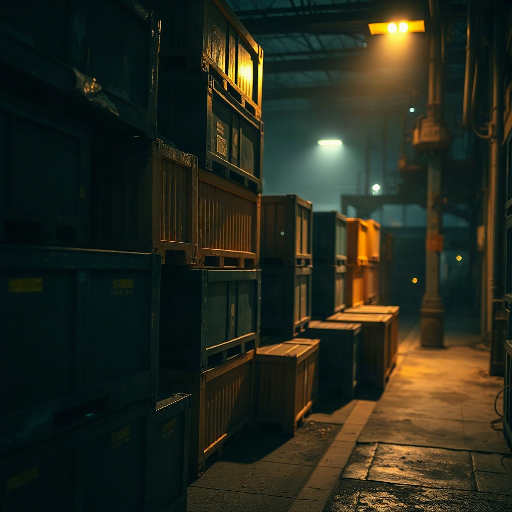 Dockyard crates at night